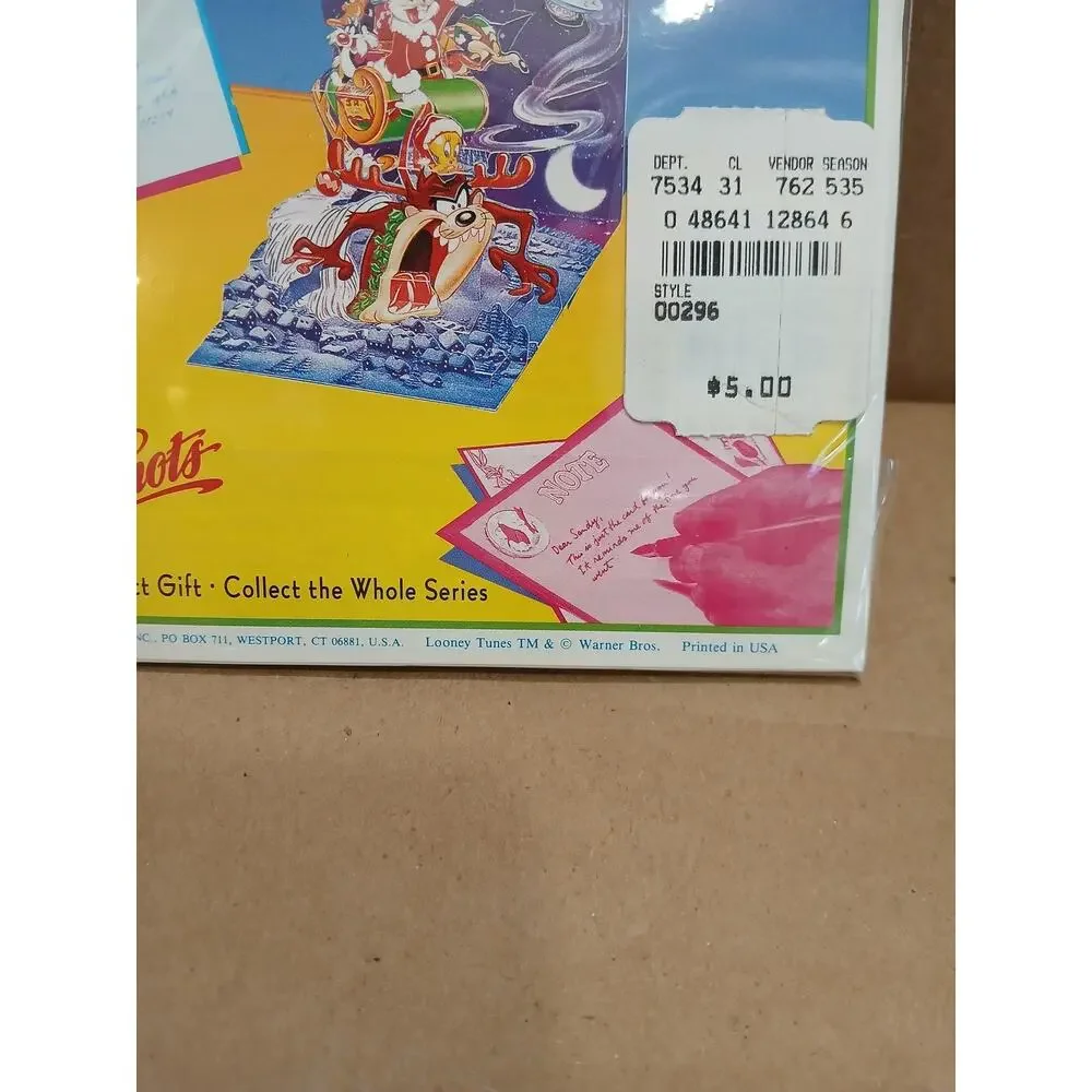 Vintage Looney Tunes Christmas PopShots 3D Greeting Card USA Bugs Bunny Taz New